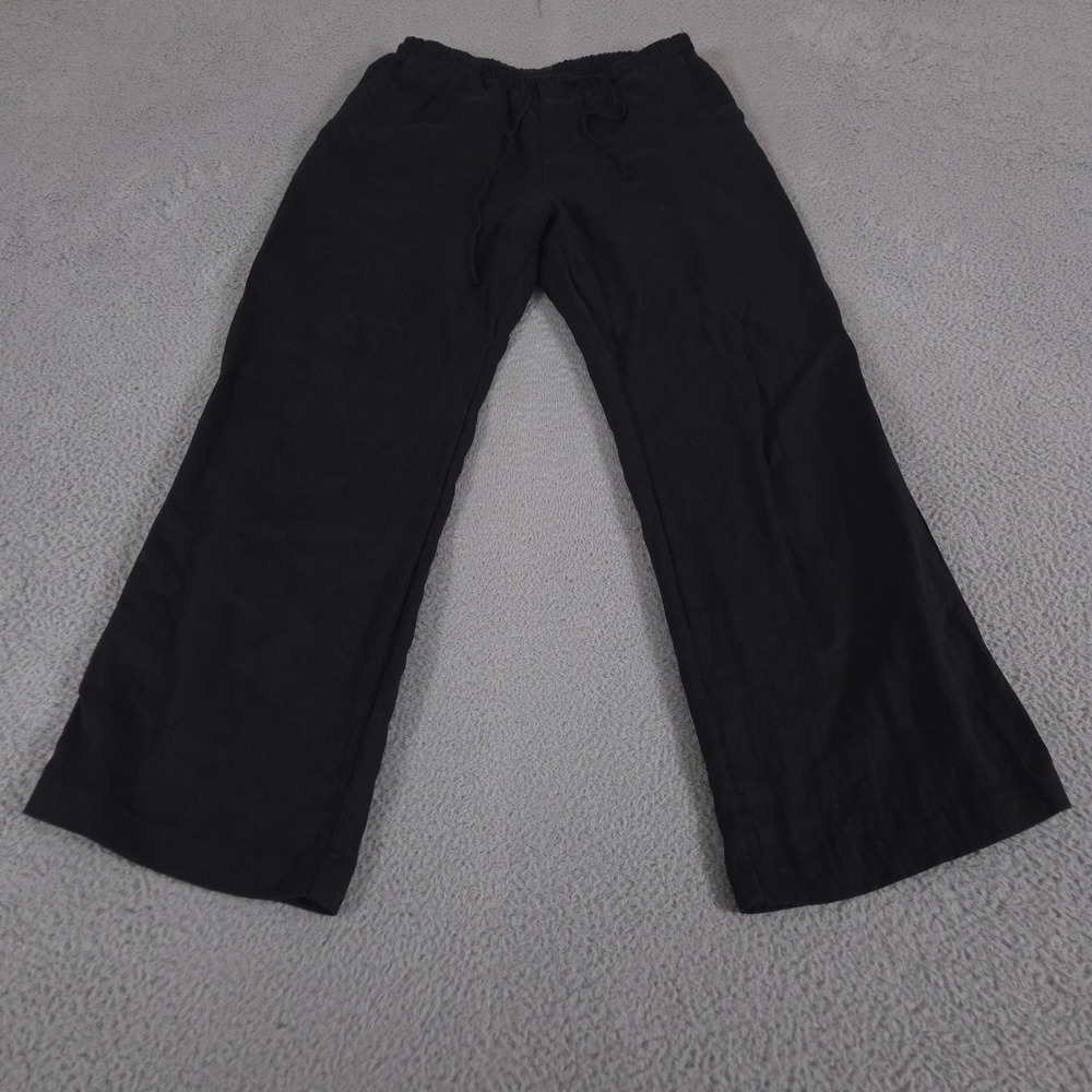 Zara Pants Women M Black Wide Leg Lyocell Viscose Blend Elastic Drawstring Waist